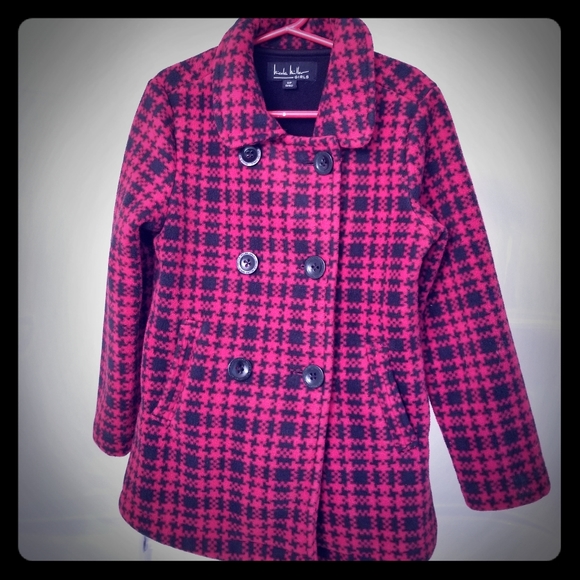 Nicole Miller Red and Black Fleece Pea Coat - Picture 1 of 2